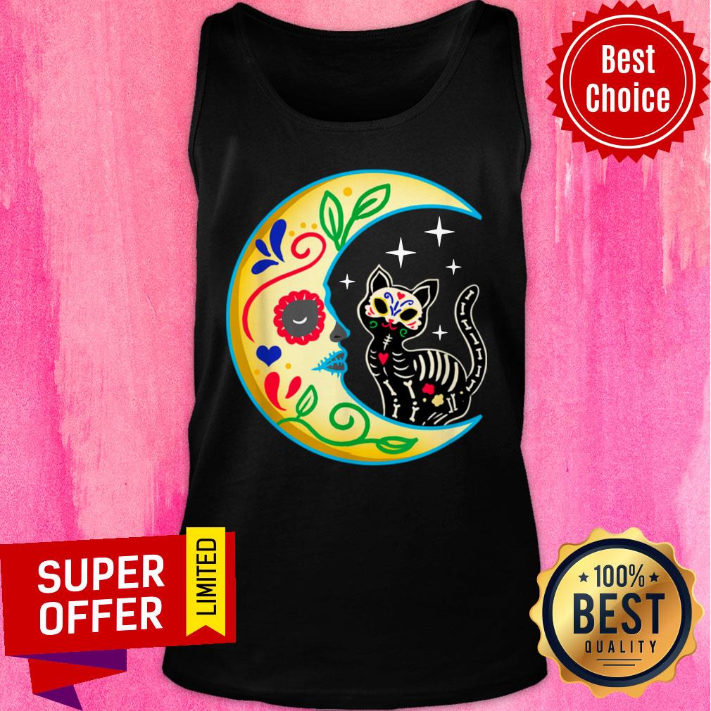 Cat Amp Moon Sugar Skull Dia De Los Muertos Shirt