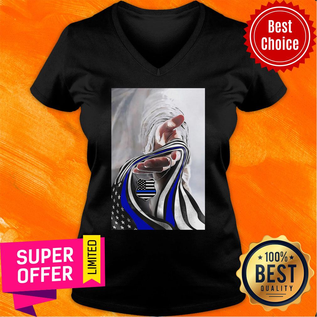 Nice Jesus God And Blue American Flag Shirt - Image 3