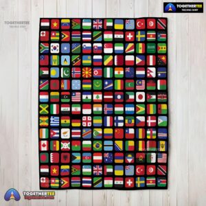 Official World Flags Grid Colorful International Countries Flag Blanket Fleece Blanket