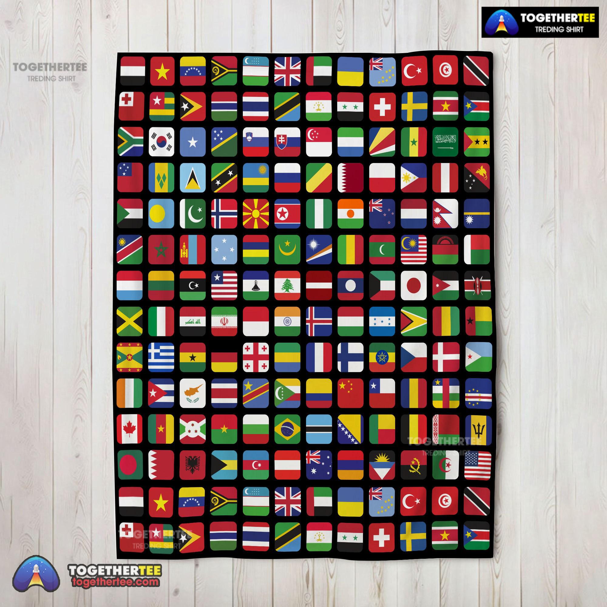 Official World Flags Grid Colorful International Countries Flag Blanket Fleece Blanket