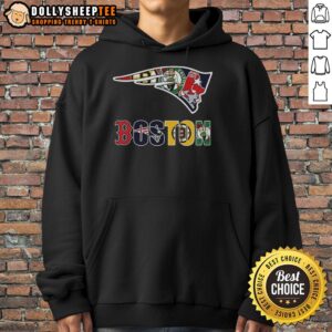 Alternative view of Hot New England Patriots NFL And Boston Sport Teams Collage Logo T-Shirt