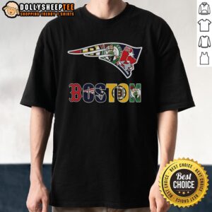 Hot New England Patriots NFL And Boston Sport Teams Collage Logo T-Shirt
