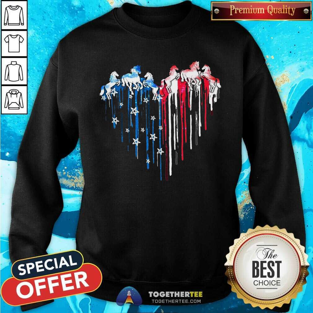 Horse Watercolor American Flag Heart Shirt - Image 2