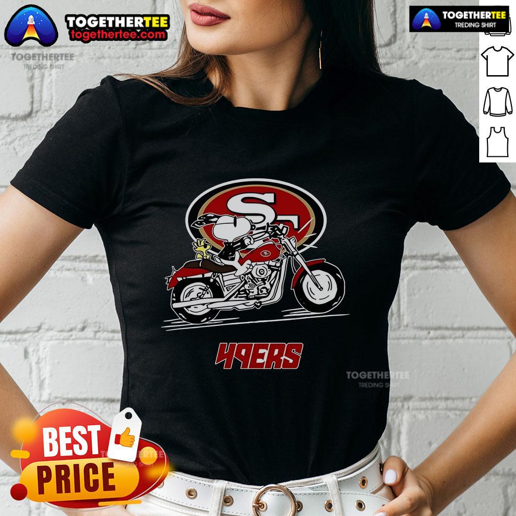 Original Snoopy And Woodstock Driving Motorbike San Francisco 49ers T-Shirt - Image 3