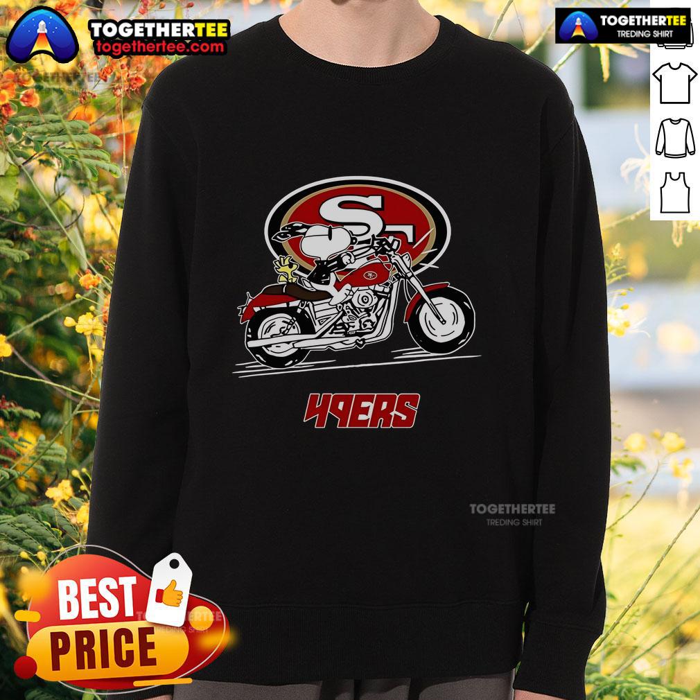 Original Snoopy And Woodstock Driving Motorbike San Francisco 49ers T-Shirt - Image 5