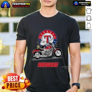Original Snoopy And Woodstock Driving Motorbike Texas Rangers T-Shirt
