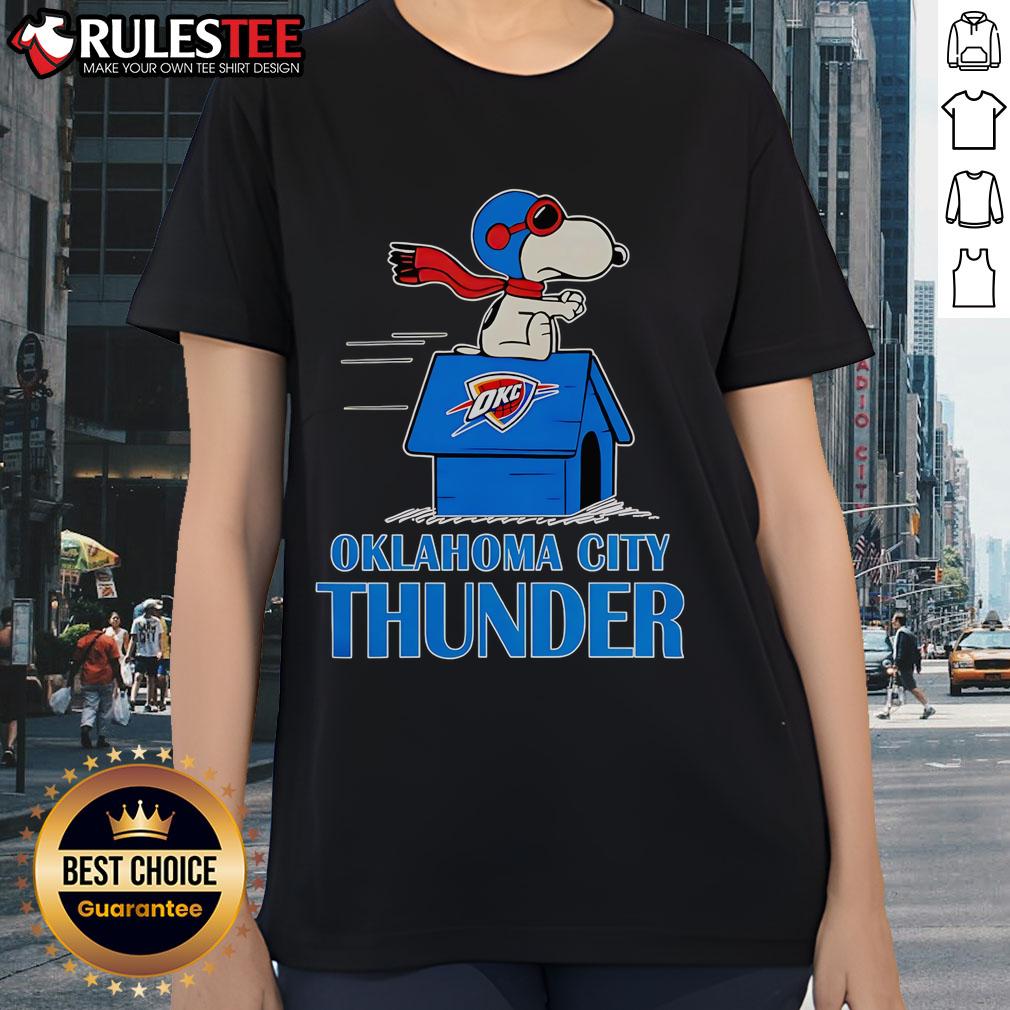 Cute Oklahoma City Thunder NBA Basketball Snoopy House 2025 T-Shirt - Image 3