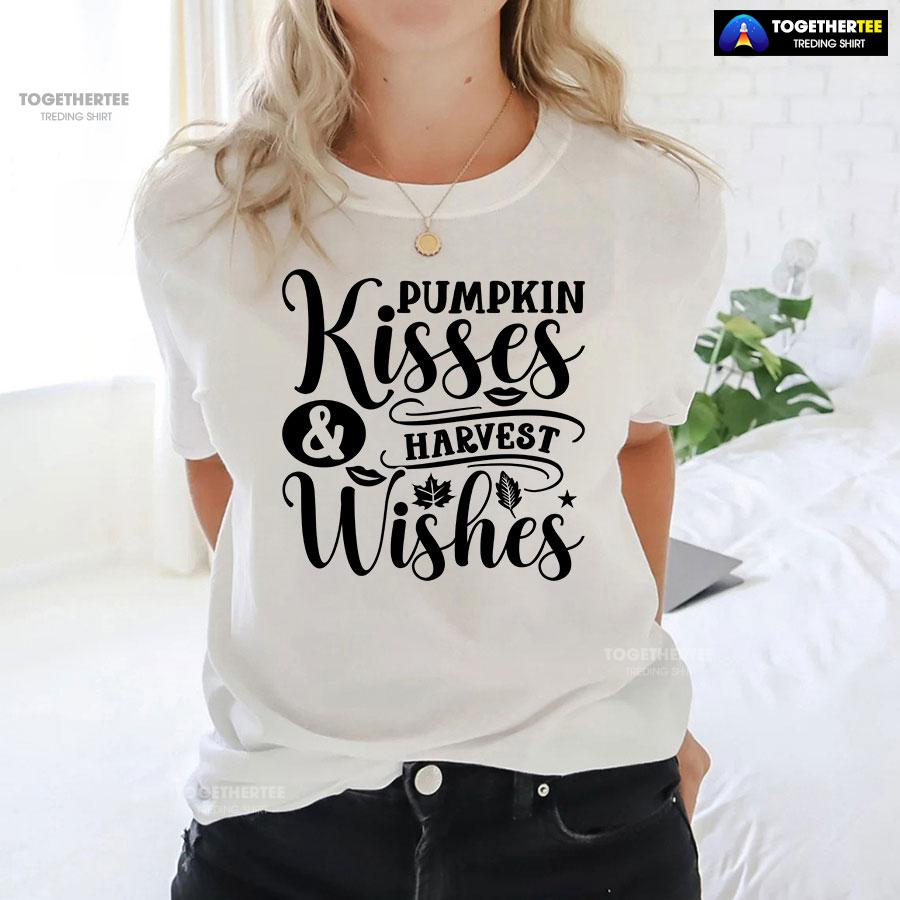 Pumpkin Kisses & Harvest Wishes Thanksgiving T-Shirt - Image 3