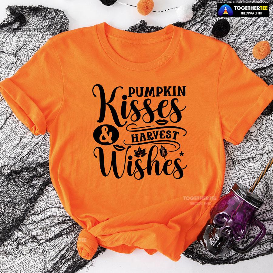 Pumpkin Kisses & Harvest Wishes Thanksgiving T-Shirt - Image 9