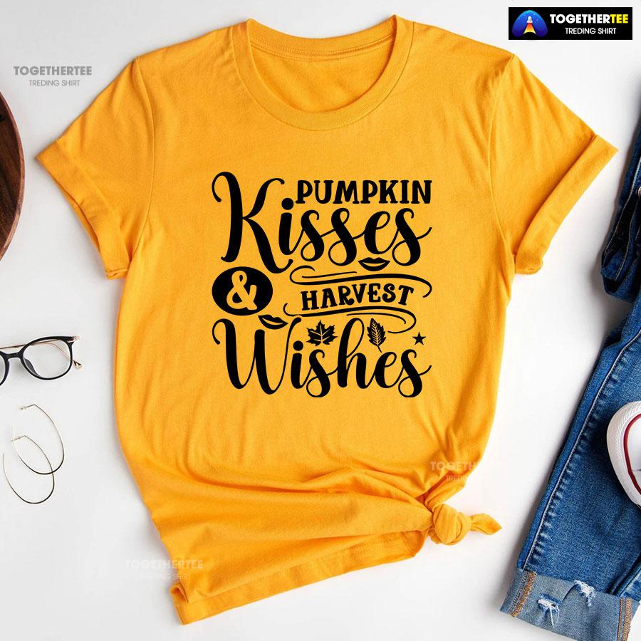 Pumpkin Kisses & Harvest Wishes Thanksgiving T-Shirt - Image 10