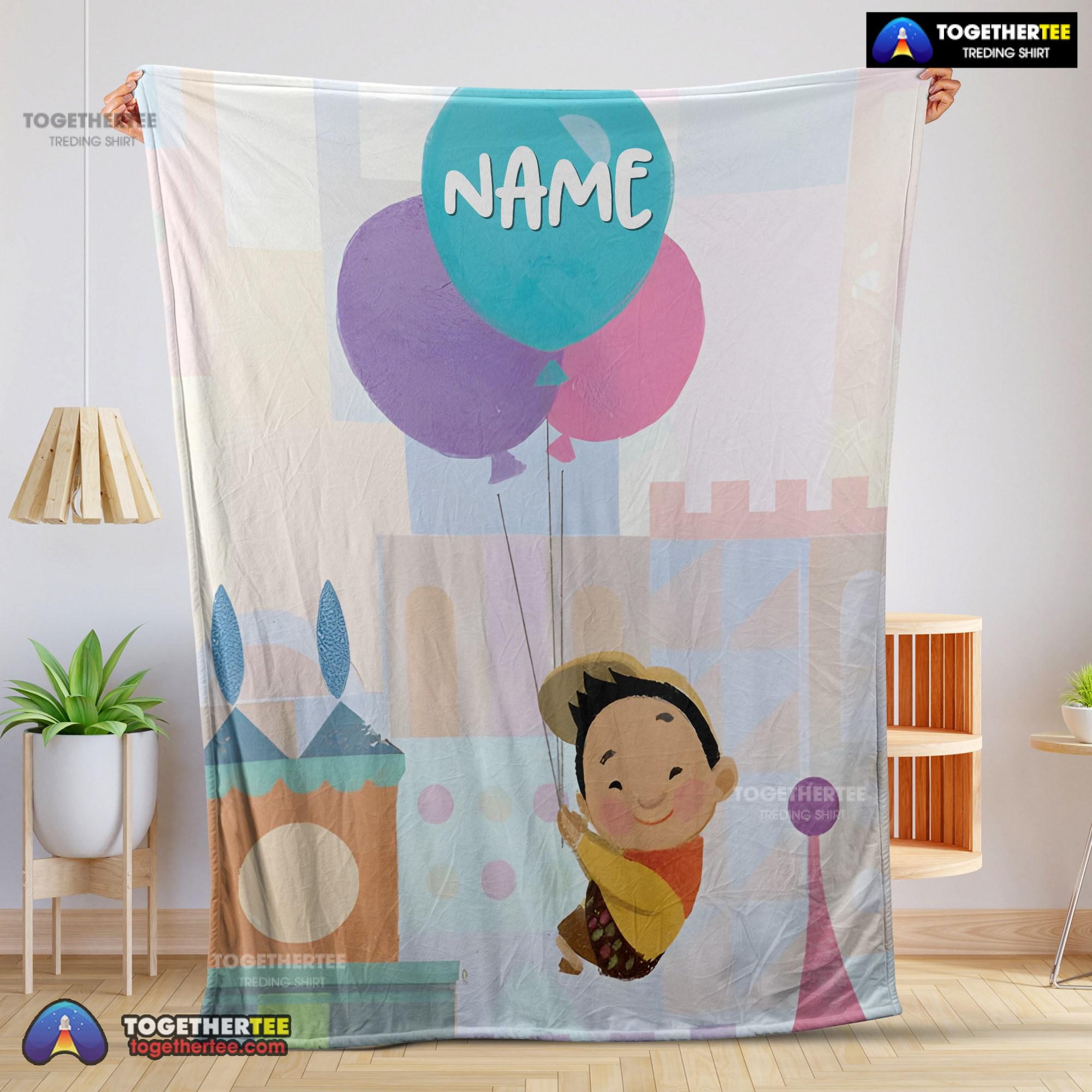 Official Disney Cartoon Up Boy With Balloon Blanket Fleece Customized Blanket