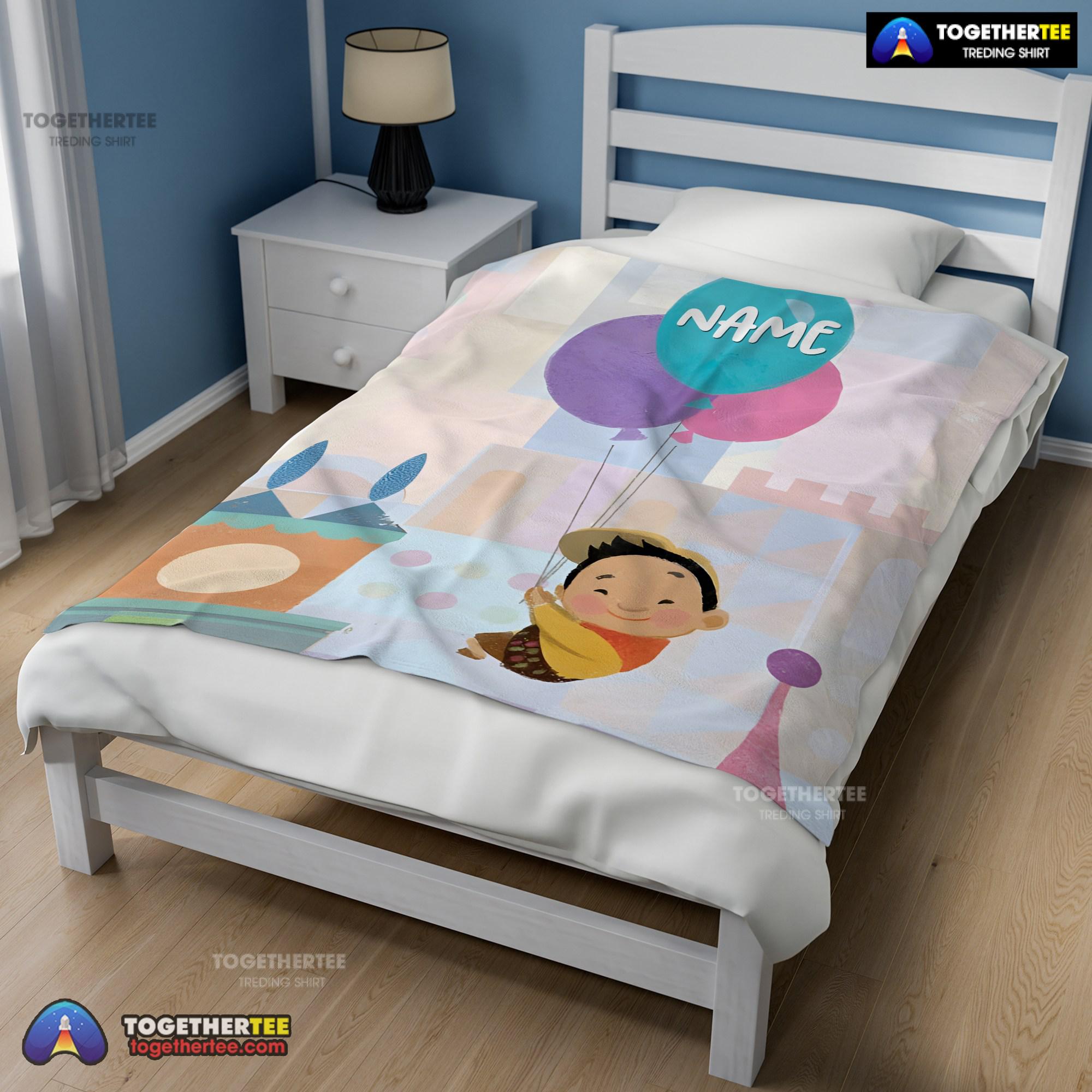 Official Disney Cartoon Up Boy With Balloon Blanket Fleece Customized Blanket - Image 2