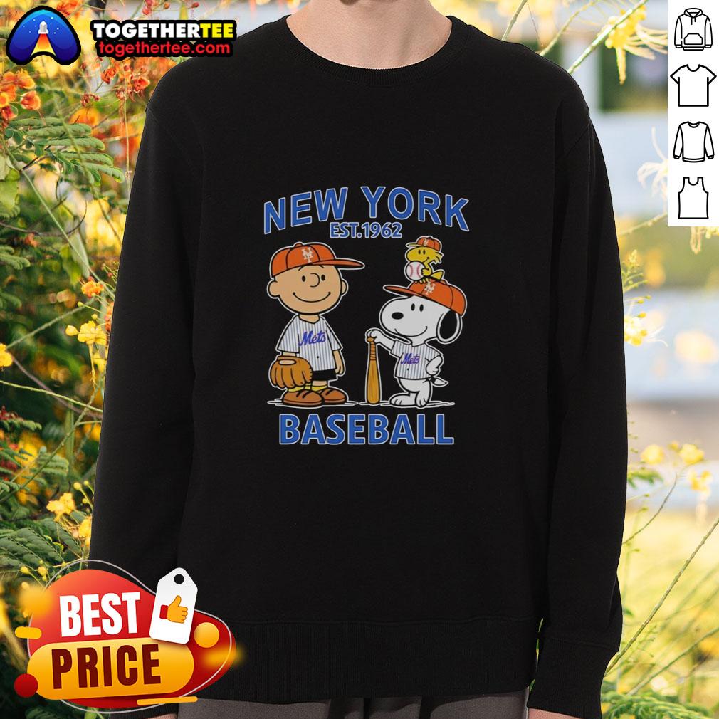Top Charlie Brown Snoopy And Woodstock With New York Mets Baseball Jersey Est 1962 T-Shirt - Image 5