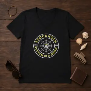 Alternative view of Top System Of A Down Stockholm 2026 Tour Badge Shirt