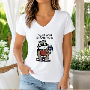 Alternative view of Official Lower Your Expectations Raccoon Cartoon Shirt