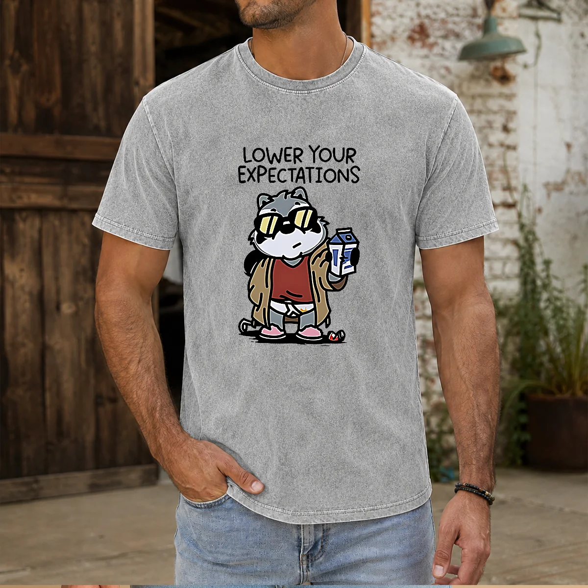 Official Lower Your Expectations Raccoon Cartoon Shirt - Image 9