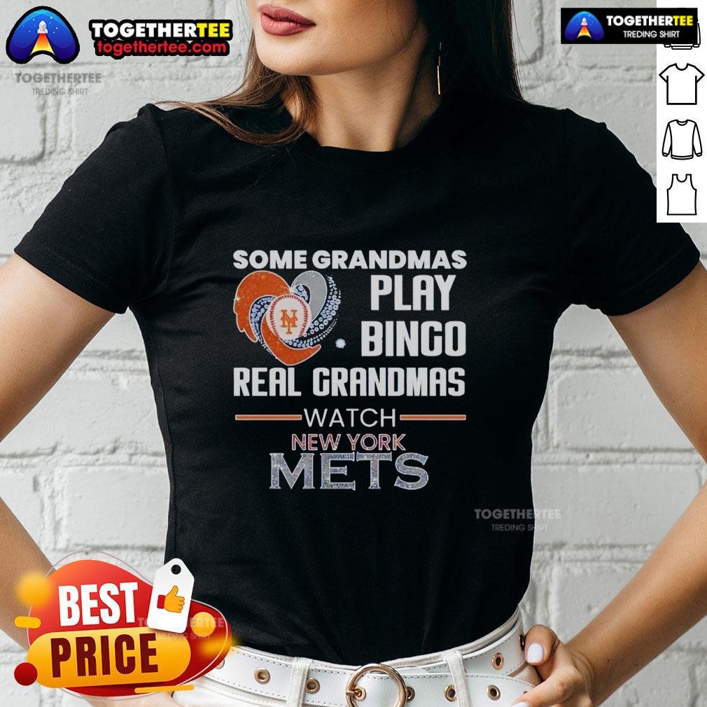 Awesome New York Mets Some Grandmas Play Bingo Real Grandmas Watch Diamond Heart Shape T-Shirt - Image 3