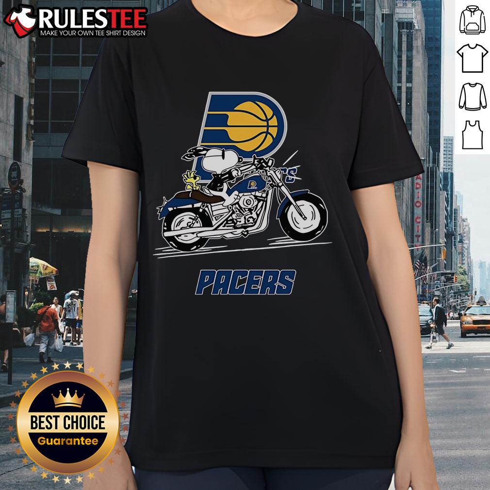 Awesome Snoopy And Woodstock Driving Motorbike Indiana Pacers T-Shirt - Image 3