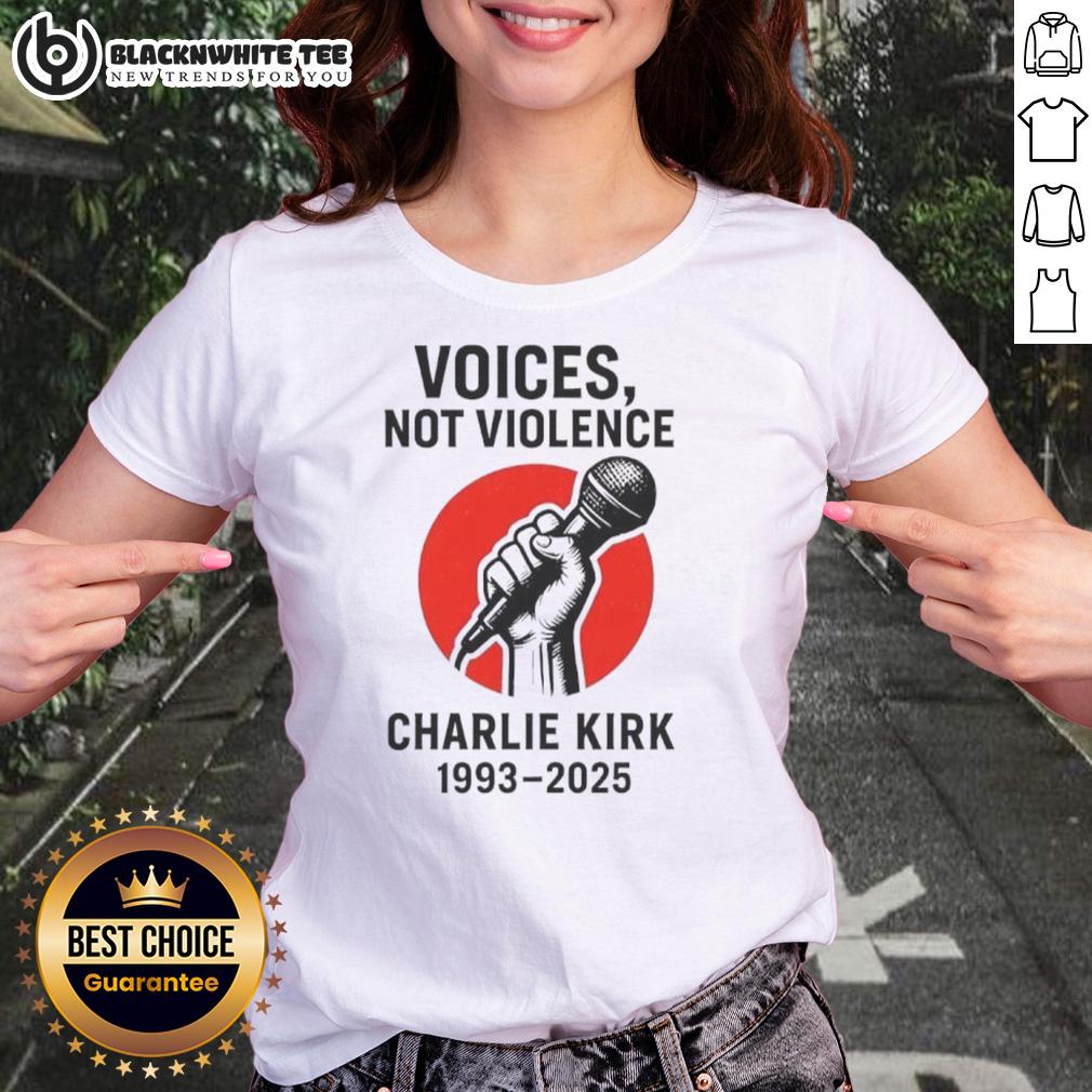 Hot Charlie Kirk Voices Not Violence Make America Great Again T-Shirt - Image 3