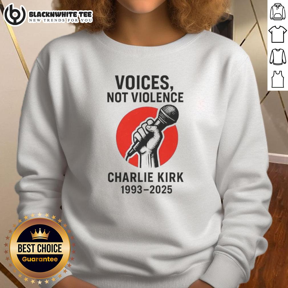 Hot Charlie Kirk Voices Not Violence Make America Great Again T-Shirt - Image 5