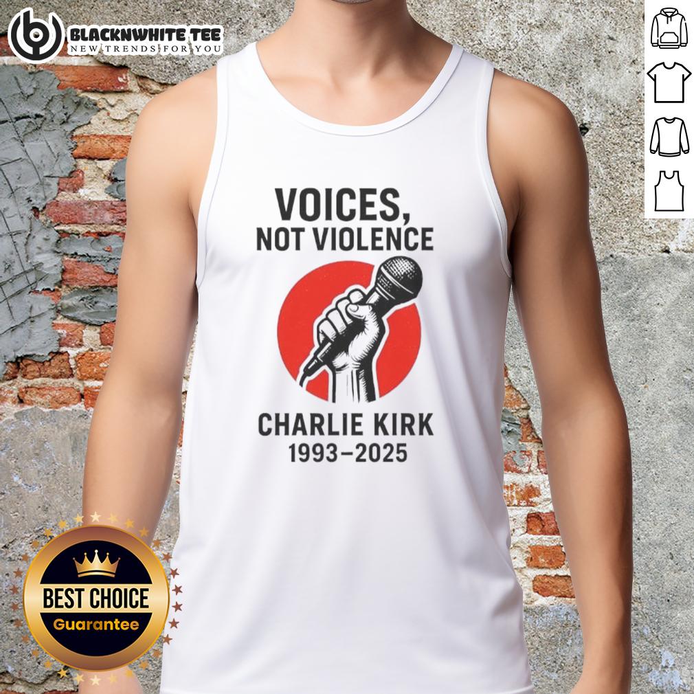 Hot Charlie Kirk Voices Not Violence Make America Great Again T-Shirt - Image 4