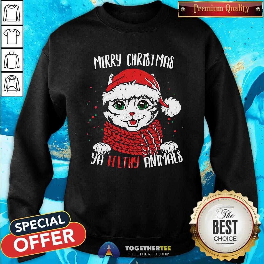 Cute Merry Christmas Ya Filthy Animals Cat Christmas Shirt - Image 4