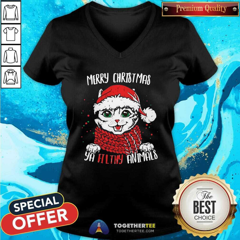 Cute Merry Christmas Ya Filthy Animals Cat Christmas Shirt - Image 2
