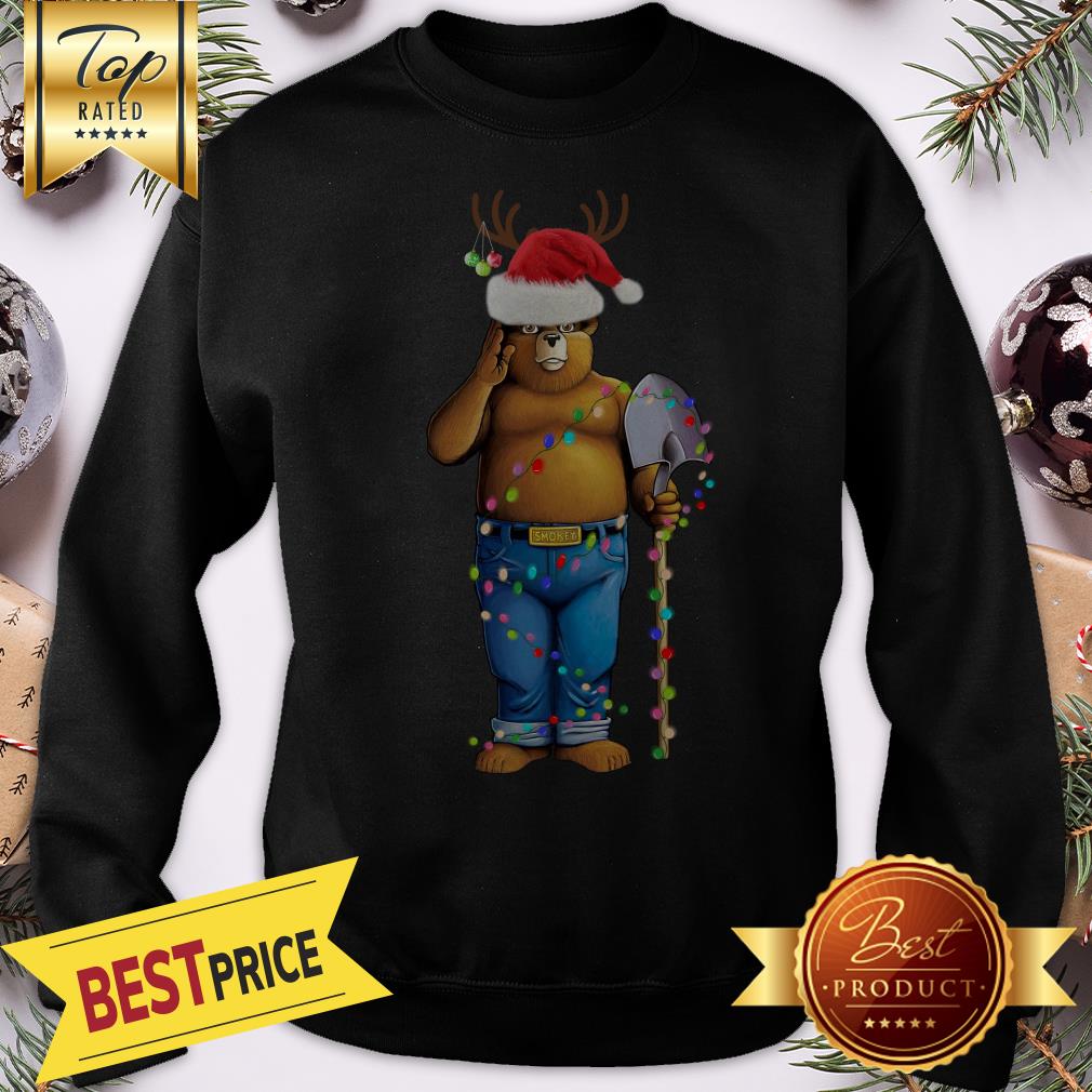Official Smokey Bear Santa Reindeer Christmas Light Shirt - Image 4