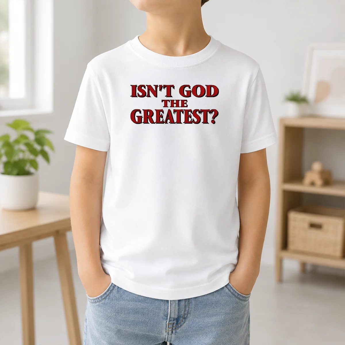 Top Isn'T God The Greatest Faith Religious Message Screen Print Shirt - Image 9