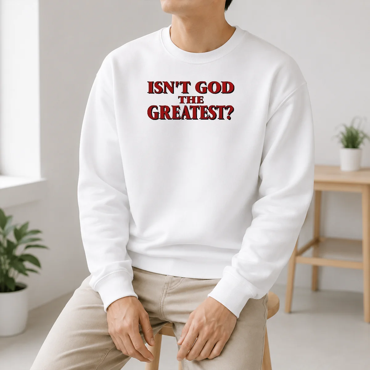 Top Isn'T God The Greatest Faith Religious Message Screen Print Shirt - Image 6