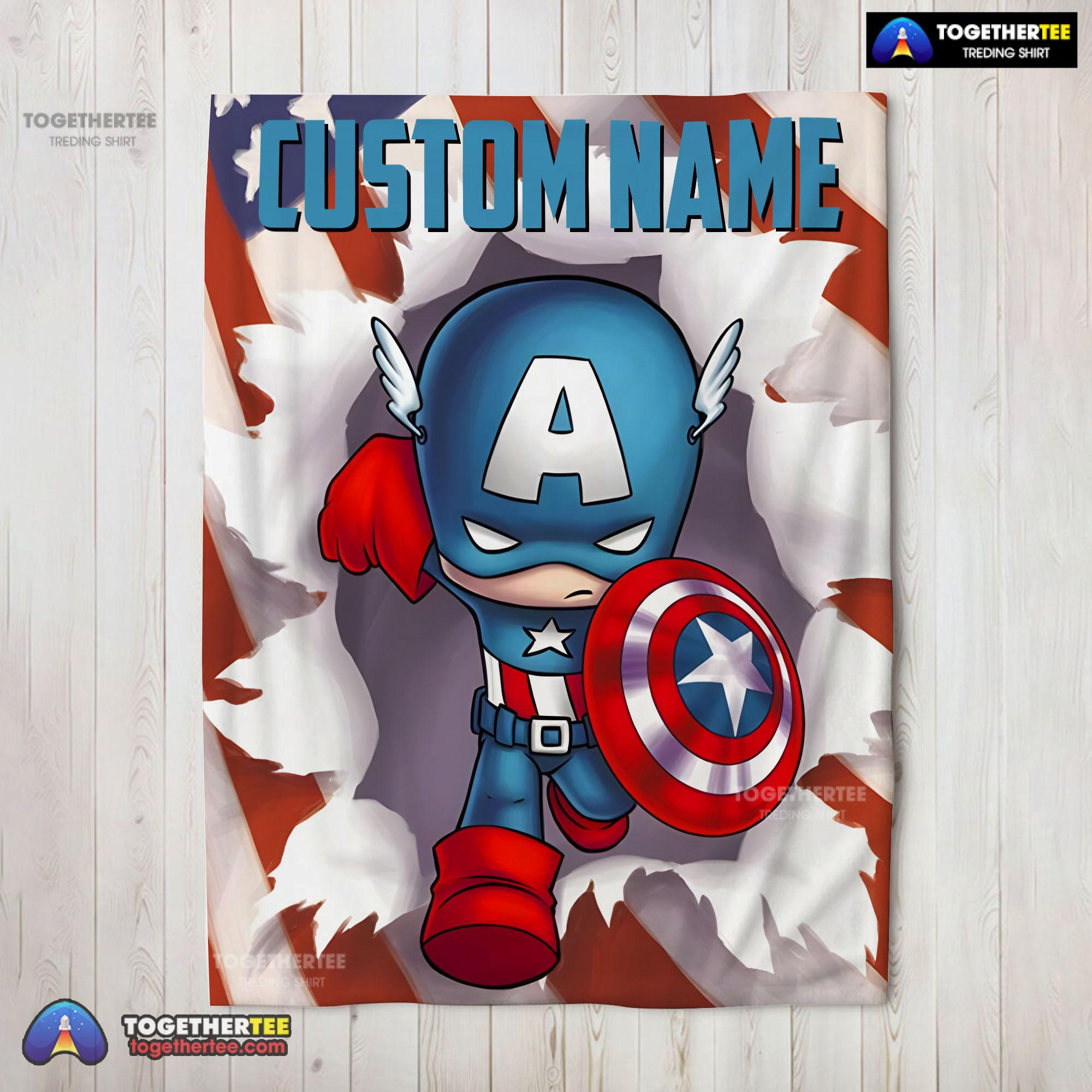 Official Superhero Marvel Avenger Chibi Captain America Blanket Fleece Customized Blanket