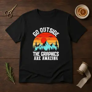 Awesome Go Outside The Graphics Are Amazing Retro Mountain Sunset Shirt
