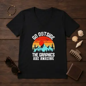 Alternative view of Awesome Go Outside The Graphics Are Amazing Retro Mountain Sunset Shirt