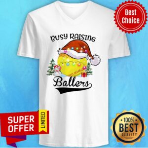 Alternative view of Softball Busy Raising Ballers Christmas Shirt