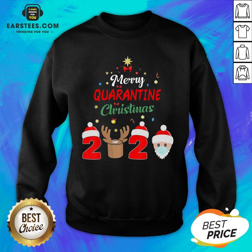 Funny Santa Claus And Reindeer Merry Quarantine Christmas Shirt - Image 5