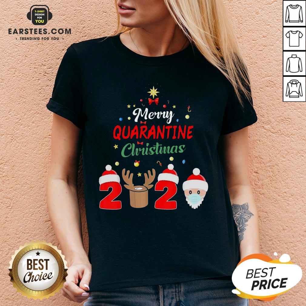Funny Santa Claus And Reindeer Merry Quarantine Christmas Shirt - Image 3