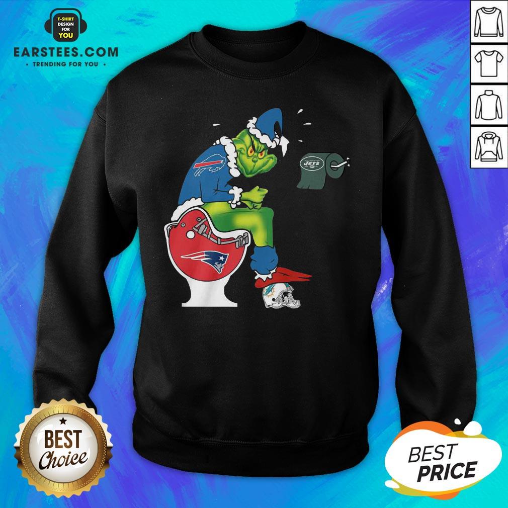 Good The Grinch Buffalo Bills Shit On Toilet New England Patriots Christmas Shirt - Image 5