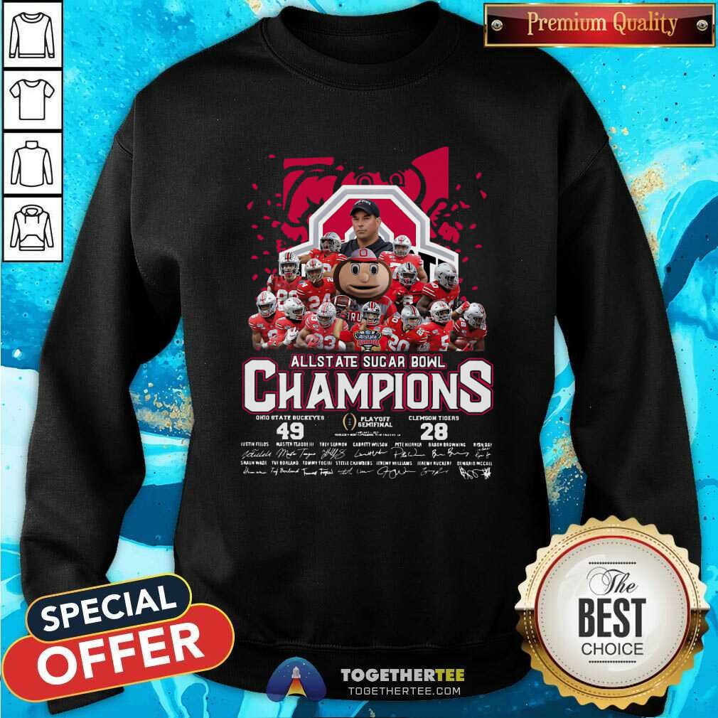Pretty Allstate Sugar Bowl Champions Ohio State Buckeyes 49 28 Clemson Tigers Signatures Shirt - Image 4
