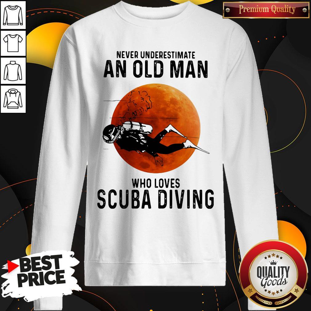 Nice Never Underestimate An Old Man Who Loves Scuba Diving Moon Shirt - Image 4