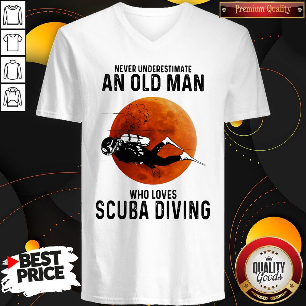 Nice Never Underestimate An Old Man Who Loves Scuba Diving Moon Shirt - Image 2