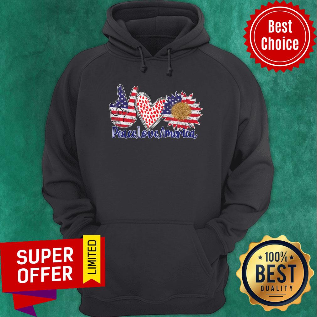 Peace Love America 4th July Patriotic Sunflower Heart Shirt - Image 2