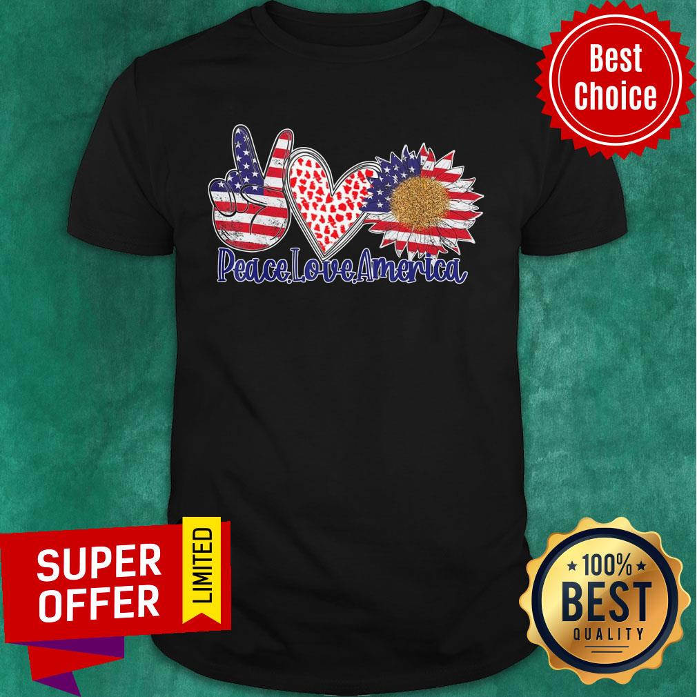 Peace Love America 4th July Patriotic Sunflower Heart Shirt