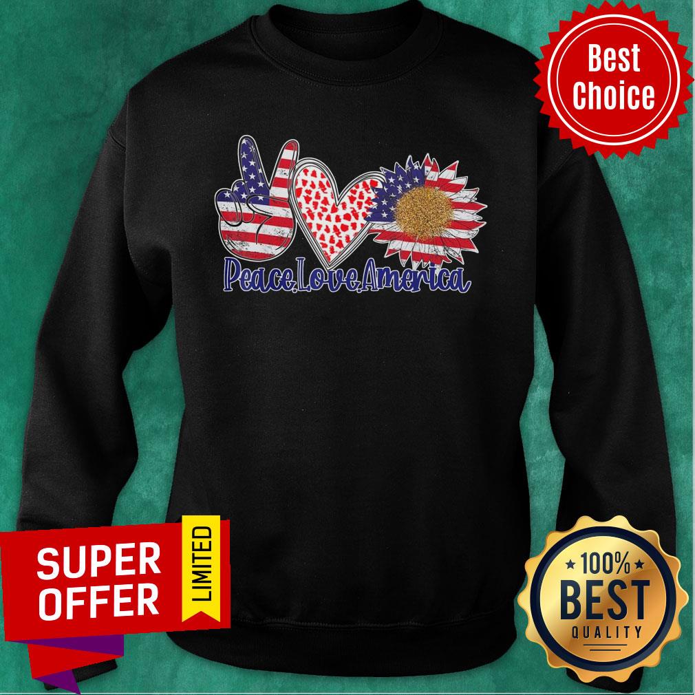 Peace Love America 4th July Patriotic Sunflower Heart Shirt - Image 5