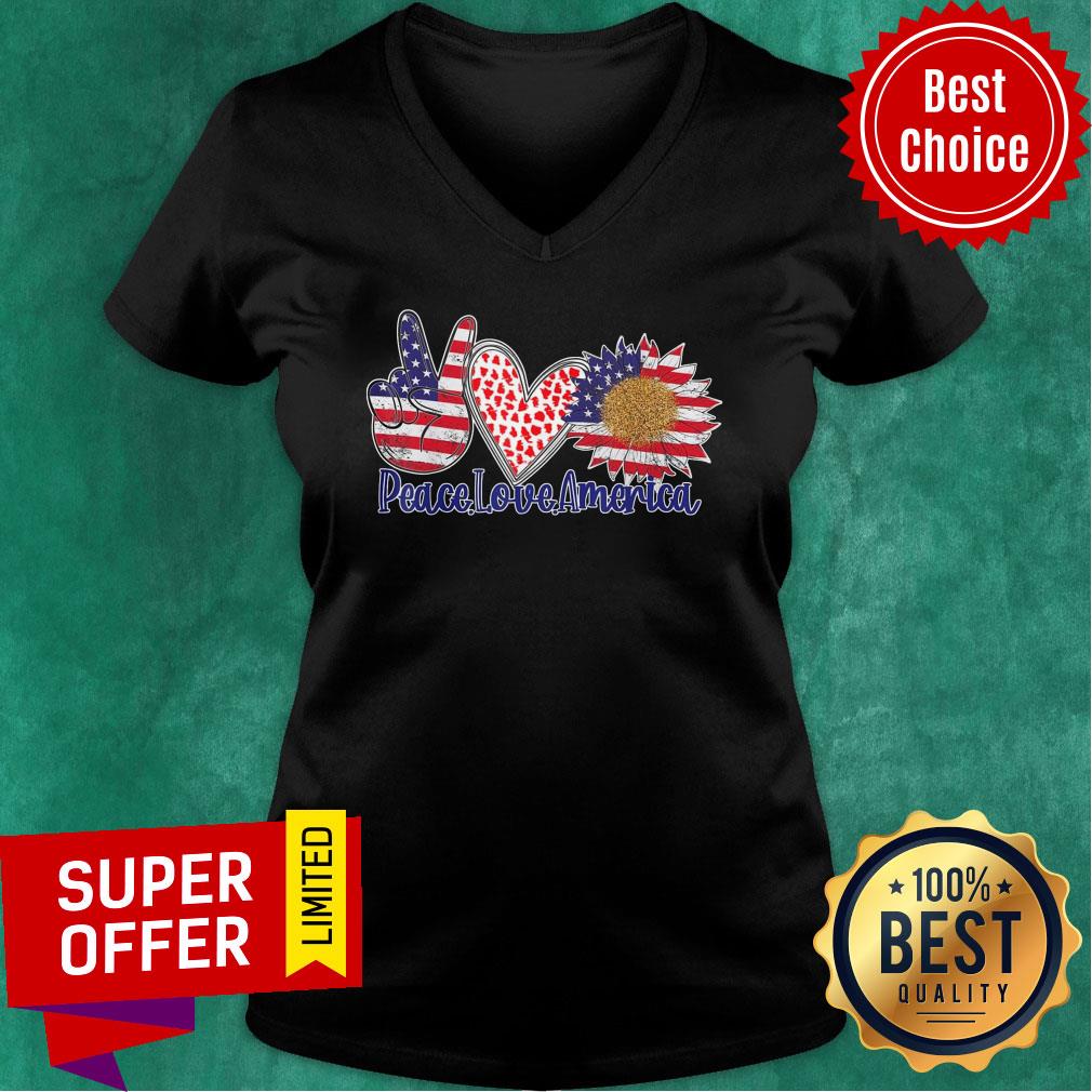 Peace Love America 4th July Patriotic Sunflower Heart Shirt - Image 3