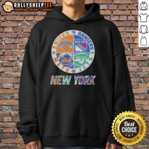 Alternative view of Awesome New York Knicks New York Mets New York Jets New York Rangers Mashup Logo T-Shirt