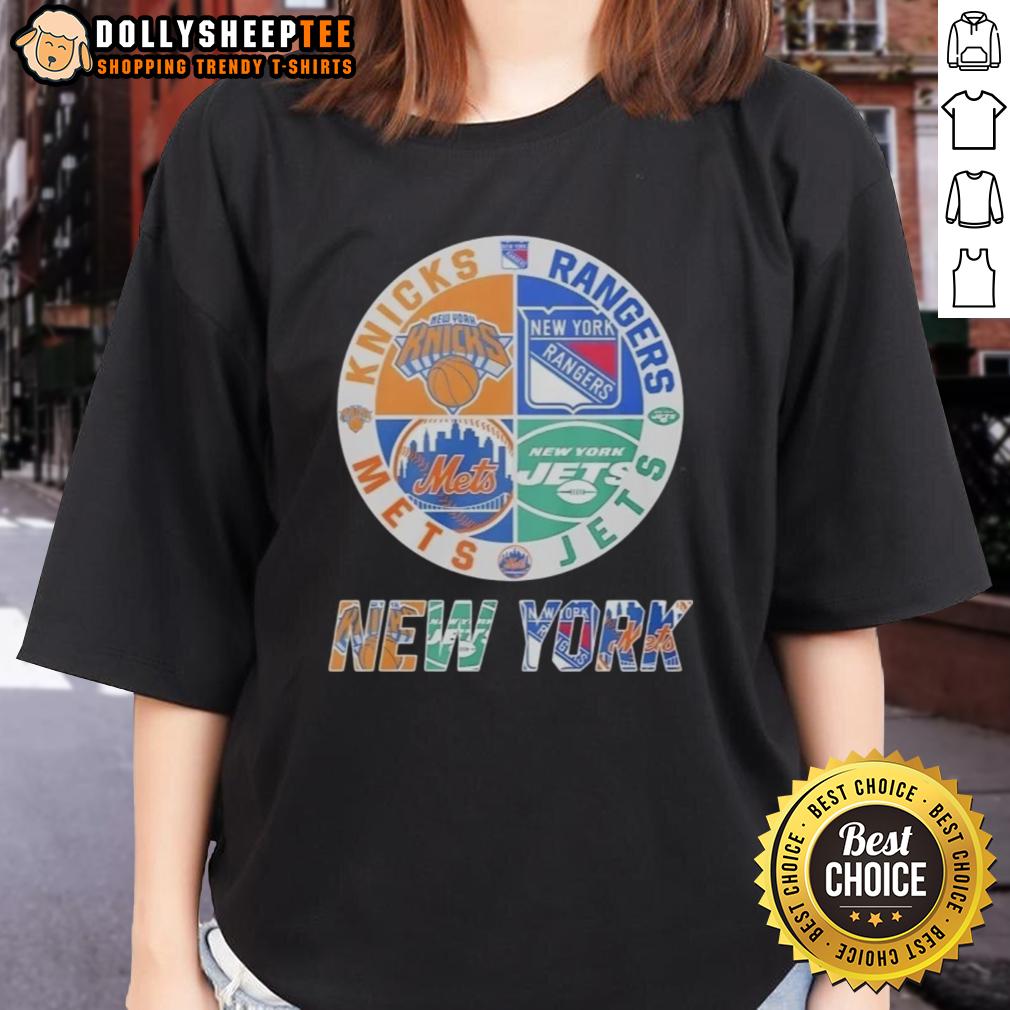 Awesome New York Knicks New York Mets New York Jets New York Rangers Mashup Logo T-Shirt - Image 3