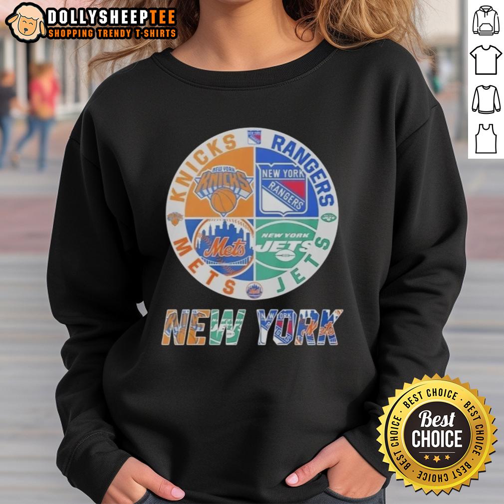 Awesome New York Knicks New York Mets New York Jets New York Rangers Mashup Logo T-Shirt - Image 5