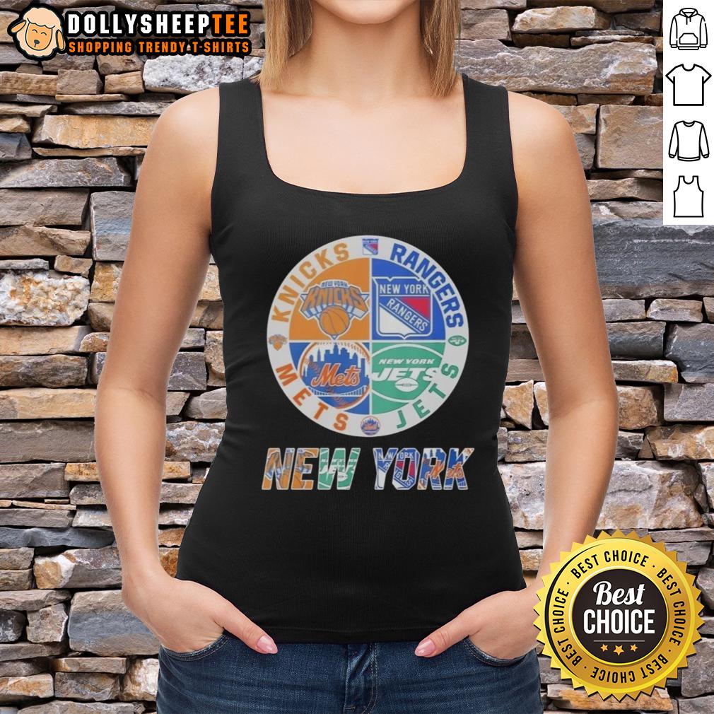 Awesome New York Knicks New York Mets New York Jets New York Rangers Mashup Logo T-Shirt - Image 4