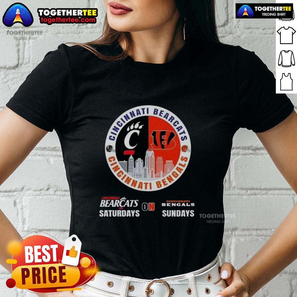 Awesome Cincinnati Sports Bearcats Saturdays On Bengals Sundays Skyline T-Shirt - Image 3
