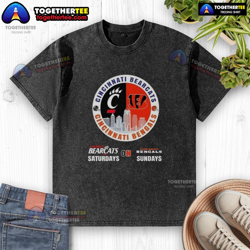 Awesome Cincinnati Sports Bearcats Saturdays On Bengals Sundays Skyline T-Shirt - Image 6